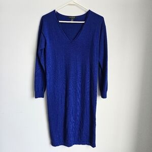 Lauren Ralph Lauren Blue 100% Wool Long Sleeve Dress Size XS